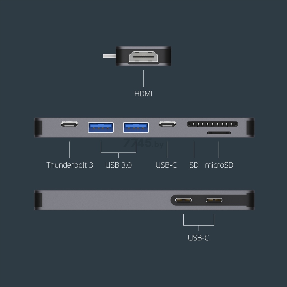 Док-станция DEPPA USB-C адаптер для MacBook 7в1 (73122) - Фото 3
