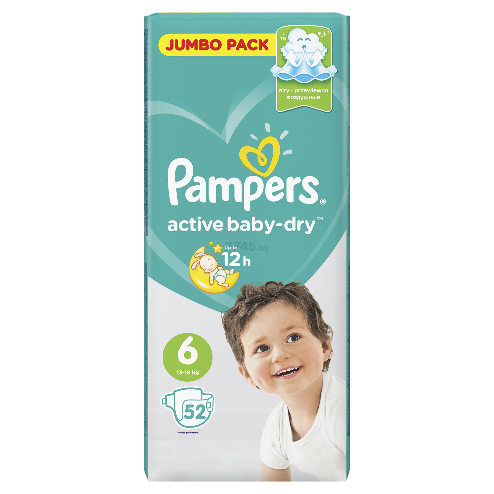 Подгузники PAMPERS Active Baby-Dry 6 Extra Large 13-18 кг 52 штуки (8001090614346) - Фото 2