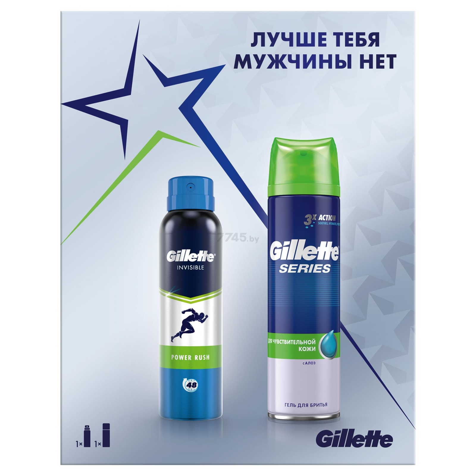 Набор подарочный GILLETTE Дезодорант-антиперспирант Power Rush 150 мл и Гель для бритья Sensitive Skin с алоэ 200 мл (8001841866765)