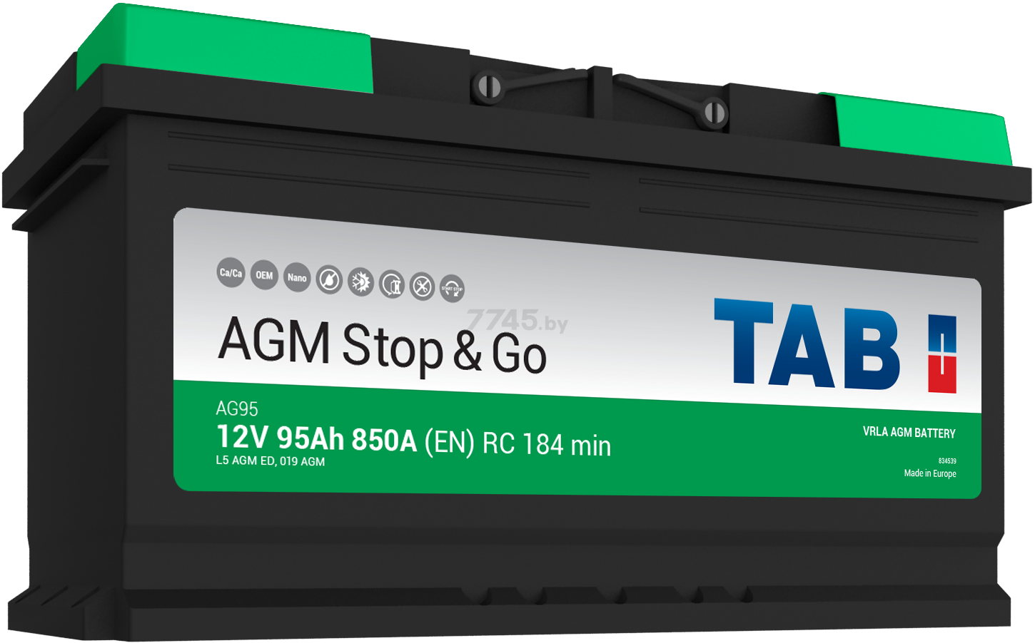 Аккумулятор автомобильный TAB EcoDry Stop&Go AGM 95 А·ч (213090)