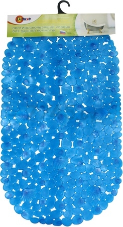Коврик для ванной комнаты 69х39 СИМТЕК-ДОМ Камушки с ракушками синий (11-0002)