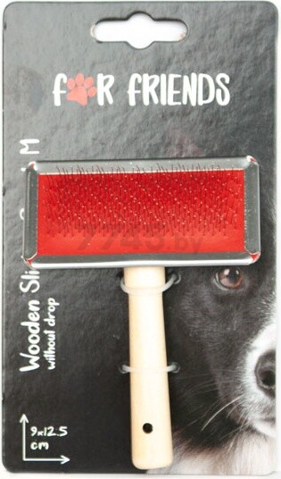 Щетка для животных FOR FRIENDS с деревянной ручкой M 9×12,5 см (9502 M)