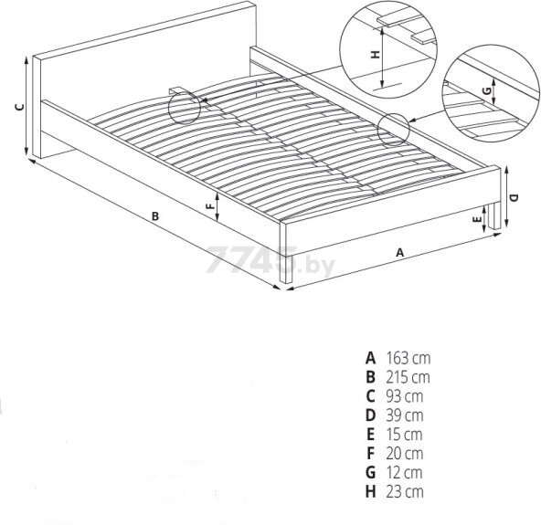 Кровать двуспальная HALMAR Samara темно-коричневый 160x200 см (V-CH-SAMARA-LOZ-C BRAZ) - Фото 2