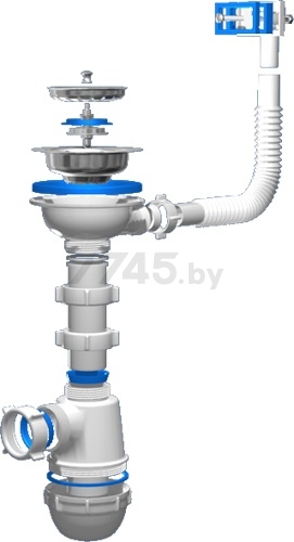 Сифон для мойки АНИ ПЛАСТ Грот 3 1/2" с переливом (A0145S)