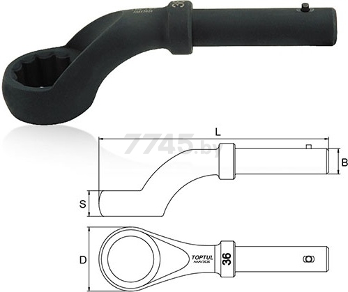 Ключ ударный накидной угол 45° 27 мм TOPTUL (AAAV2727)