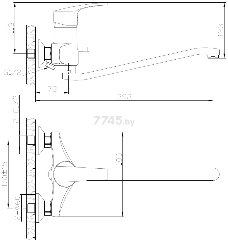 Смеситель для ванны AV ENGINEERING AVPAR7-A079 (AVPAR7-A079-267) - Фото 2
