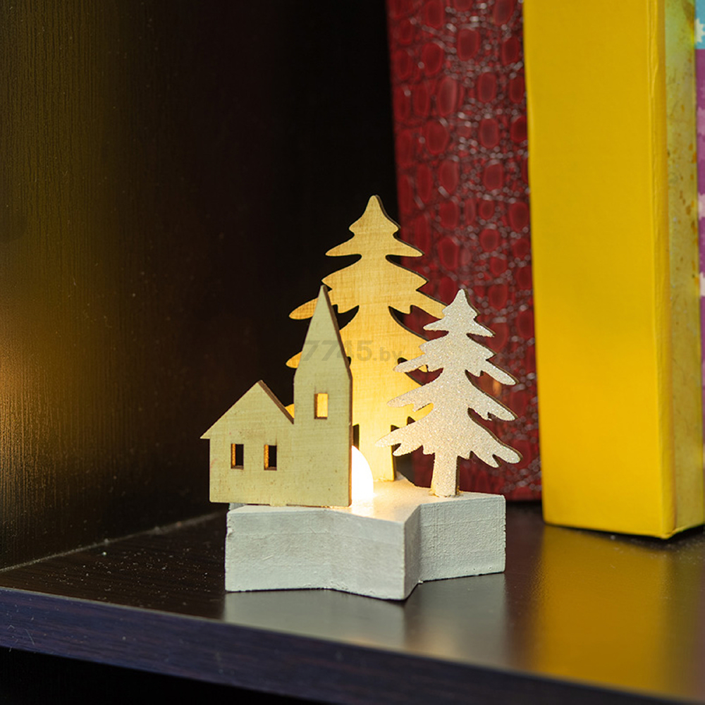 Фигурка деревянная с подсветкой NEON-NIGHT Домик в лесу 10 см (504-043) - Фото 2
