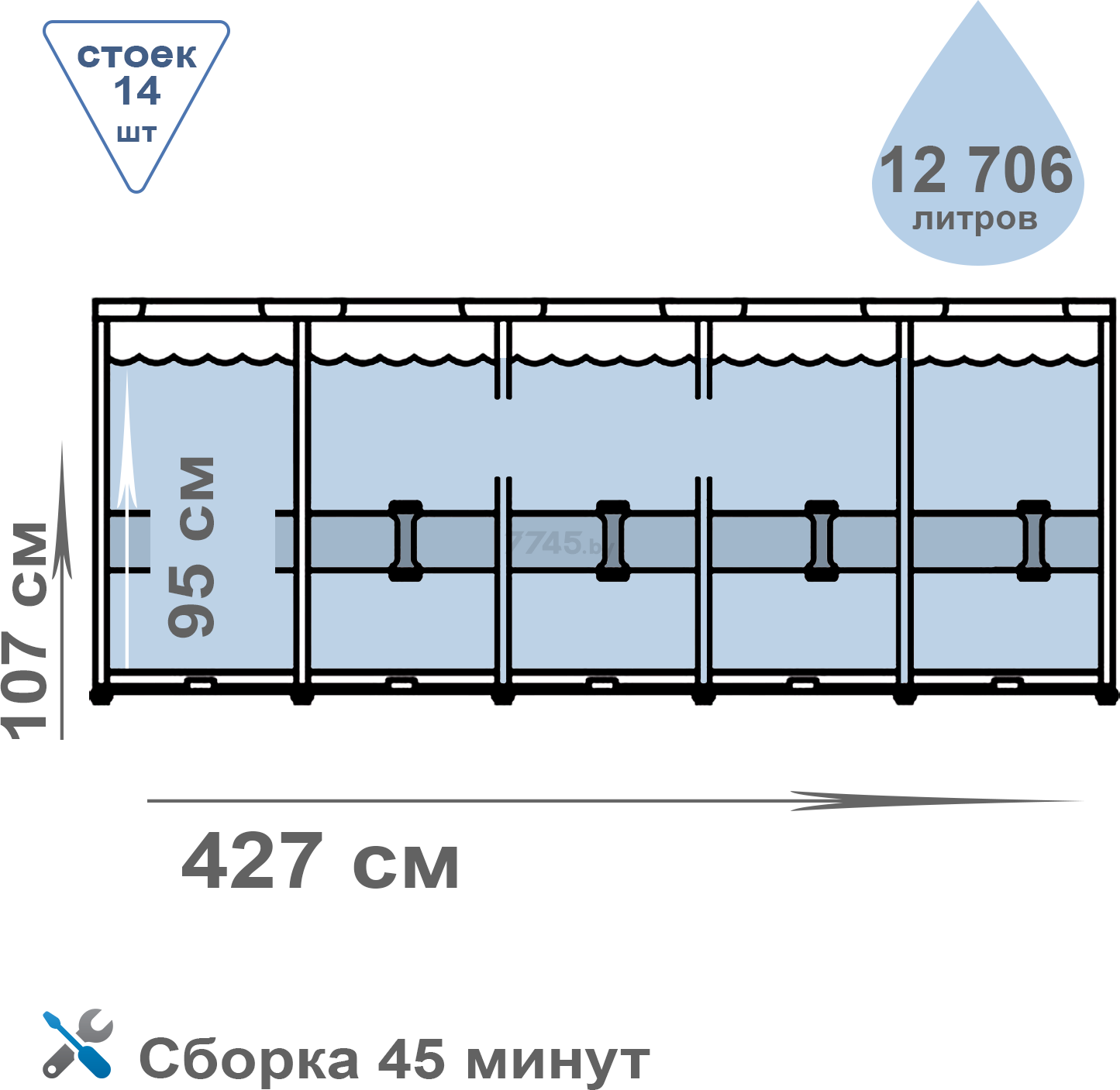 Бассейн INTEX Prism Frame 26720 (427x107) - Фото 5