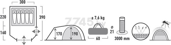 Палатка HIGH PEAK Tessin 5 (10095) - Фото 2