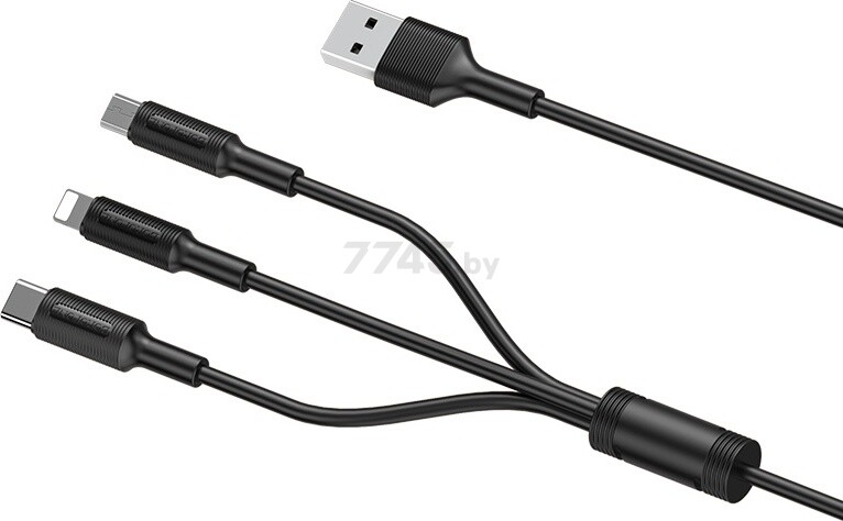Кабель для зарядки BOROFONE BX1 3-in-1 USB-A - Lightning + microUSB + USB-C черный - Фото 4