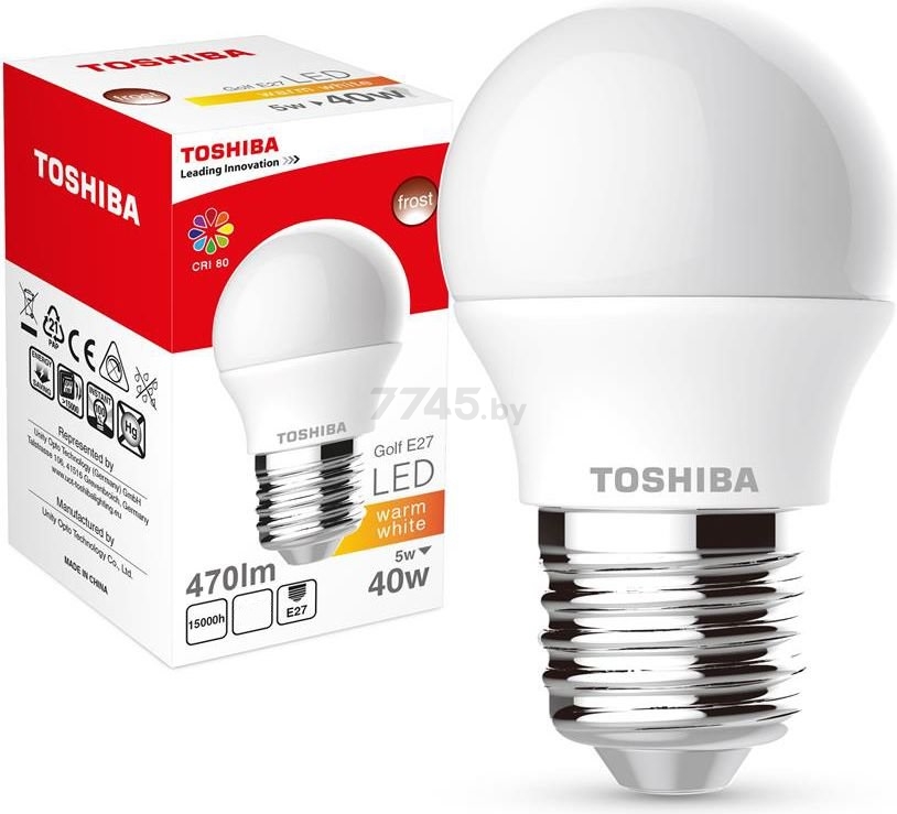 Лампа светодиодная E27 TOSHIBA G45 5 Вт 2700K