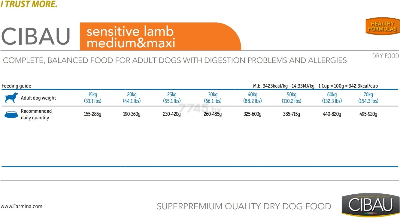 Сухой корм для собак FARMINA Cibau Sensitive Medium & Maxi ягненок 12 кг (8010276031044) - Фото 3