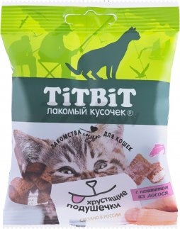 Лакомство для кошек TITBIT Хрустящие подушечки паштет из лосося 30 г (4690538013892)