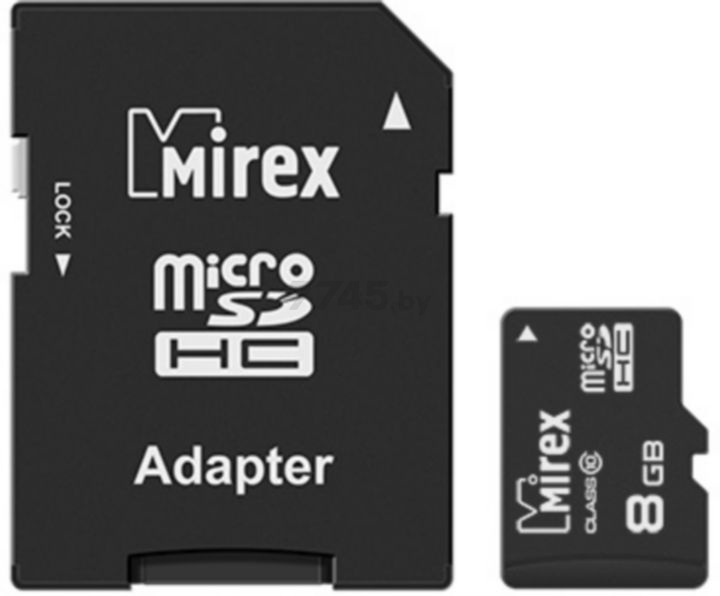 Карта памяти MIREX MicroSDHC 8 Гб Class 10 с адаптером SD (13613-AD10SD08) - Фото 2