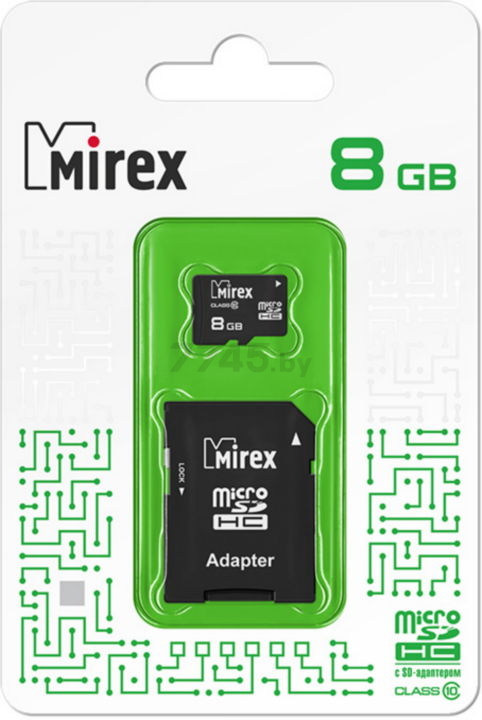 Карта памяти MIREX MicroSDHC 8 Гб Class 10 с адаптером SD (13613-AD10SD08)