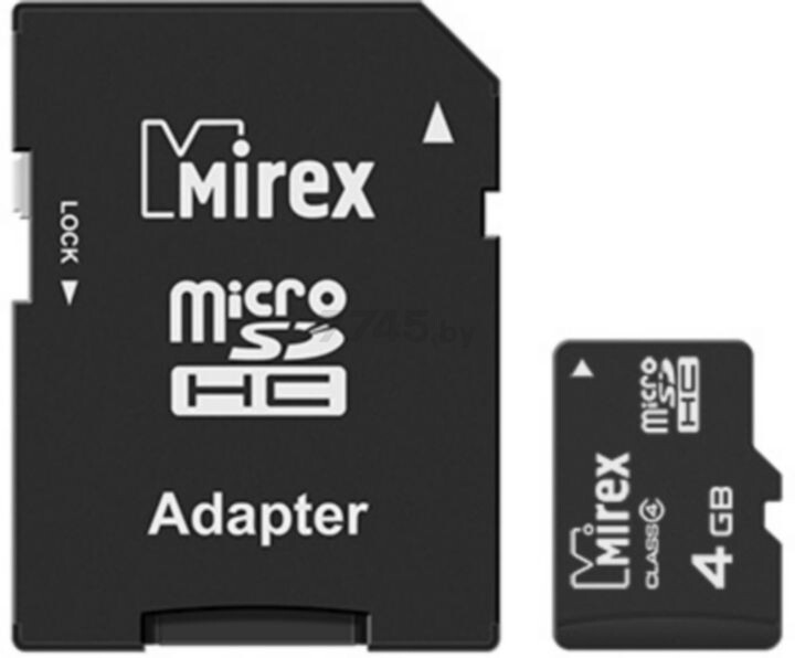 Карта памяти MIREX MicroSDHC 4 Гб Class 4 с адаптером SD (13613-ADTMSD04) - Фото 2