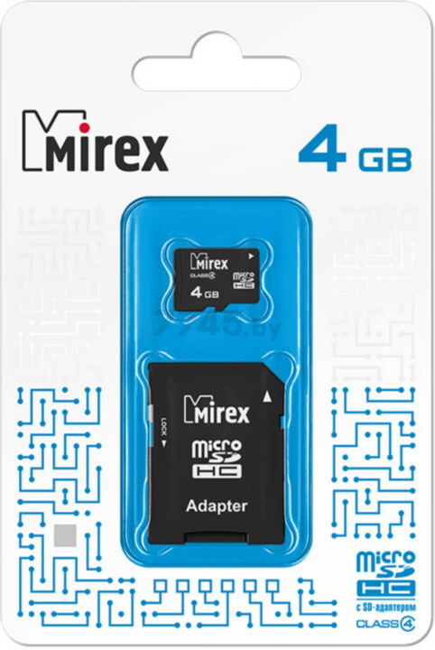 Карта памяти MIREX MicroSDHC 4 Гб Class 4 с адаптером SD (13613-ADTMSD04)