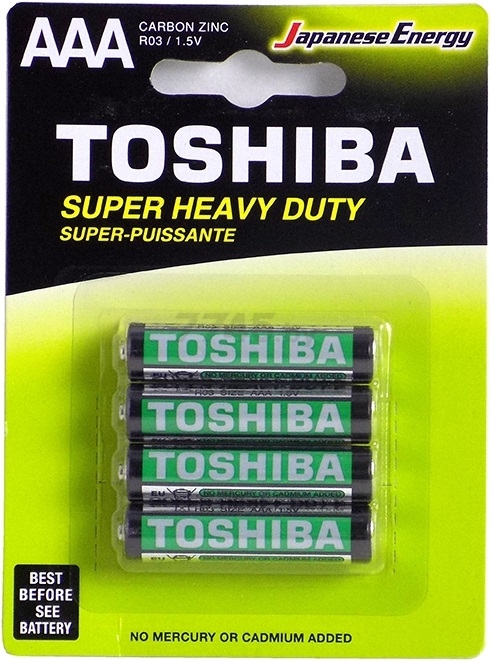 Батарейка ААА TOSHIBA Super Heavy Duty 1,5 В солевая 4 штуки