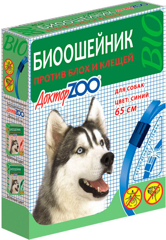 Биоошейник от блох и клещей для собак ДОКТОР ZOO 65 см синий 6 штук (4640011540490)