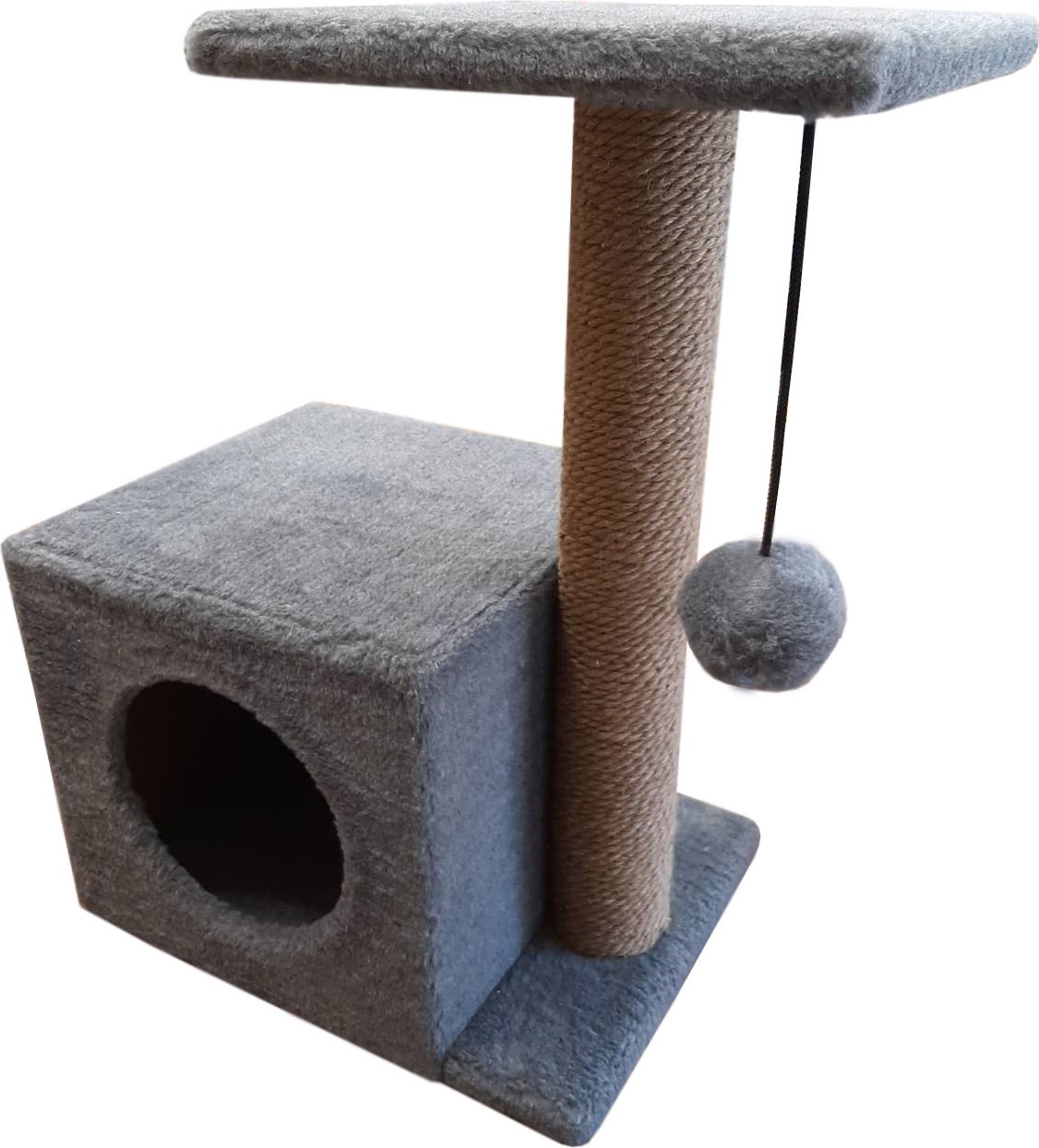 Игровой комплекс для кошек CAT-HOUSE Домик с боковой полкой джут 40×31×58 см серый (4810801202505)