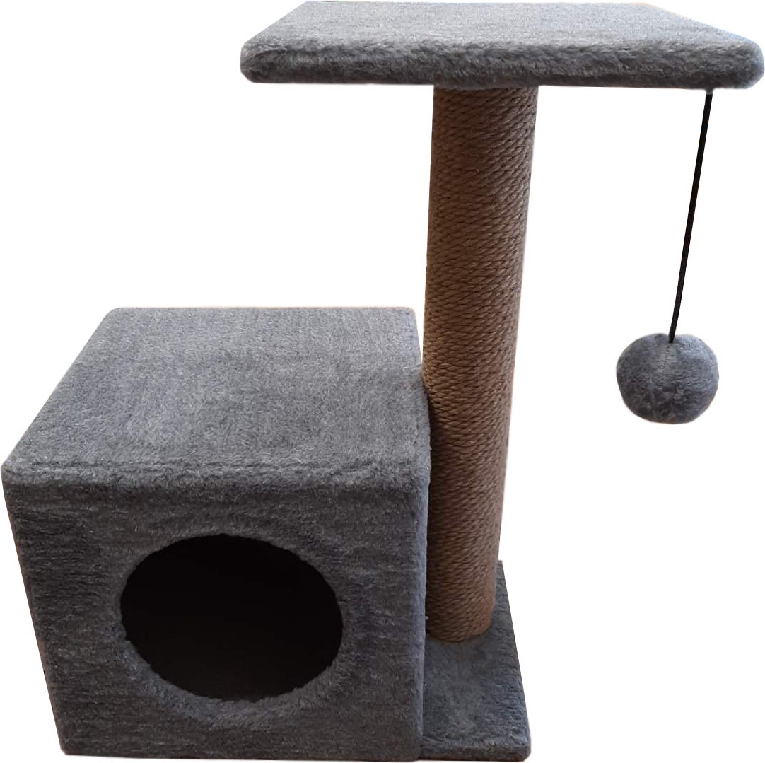 Игровой комплекс для кошек CAT-HOUSE Домик с боковой полкой джут 40×31×58 см серый (4810801202505) - Фото 2