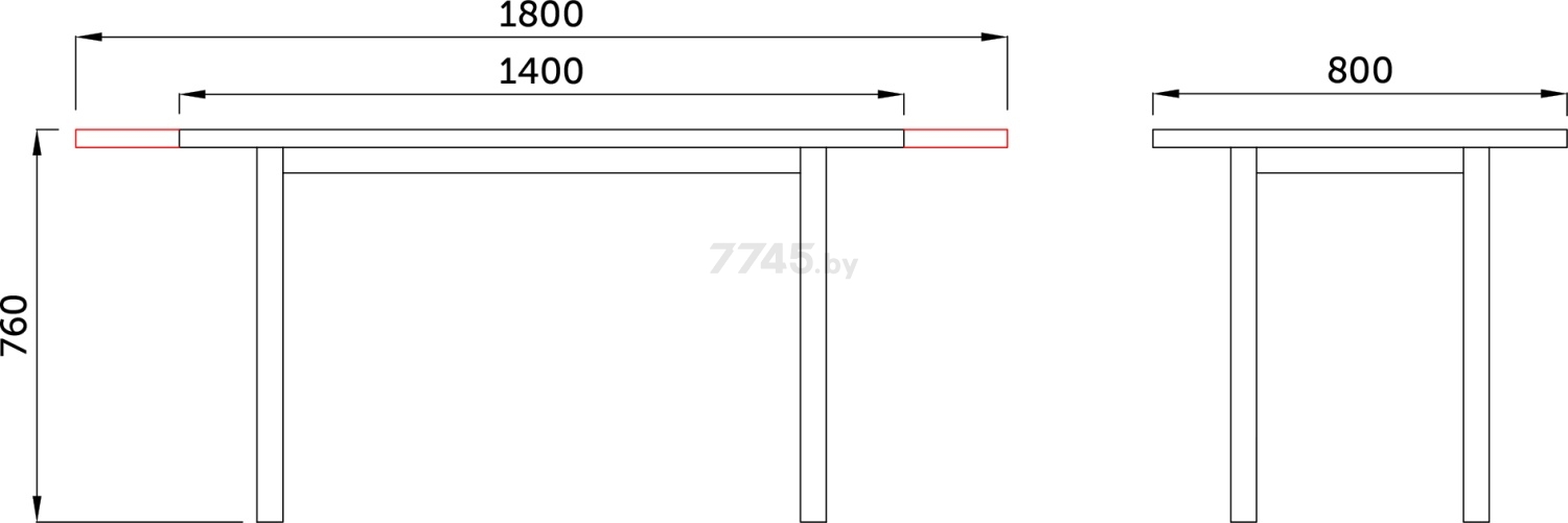 Стол кухонный DREWMIX Wenus 2 S дуб натуральный/белый 140-180x80x76 см (69884) - Фото 2