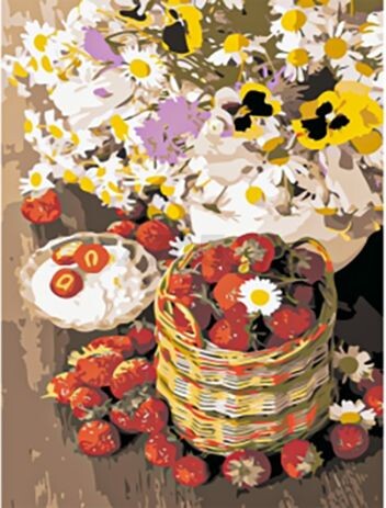 Картина по номерам РЫЖИЙ КОТ Цветы и корзина с ягодами 30х40 см (Х-9154)