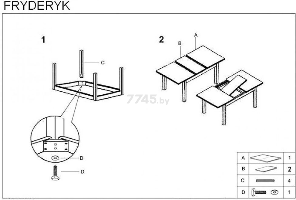 Стол кухонный HALMAR Fryderyk темный орех 160-240х90х74 см (V-PL-FRYDERYK/240-ST-C.ORZECH) - Фото 2