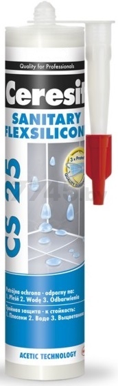 Герметик силиконовый CERESIT CS 25 санитарный белый 280 мл (1573256)