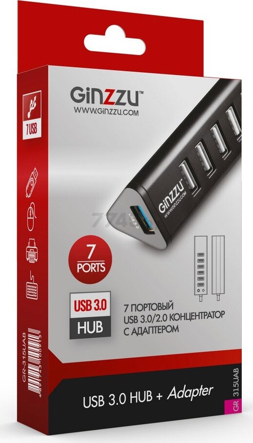USB-хаб GINZZU GR-315UAB - Фото 5