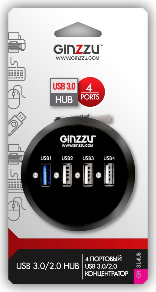 USB-хаб GINZZU GR-314UB - Фото 5