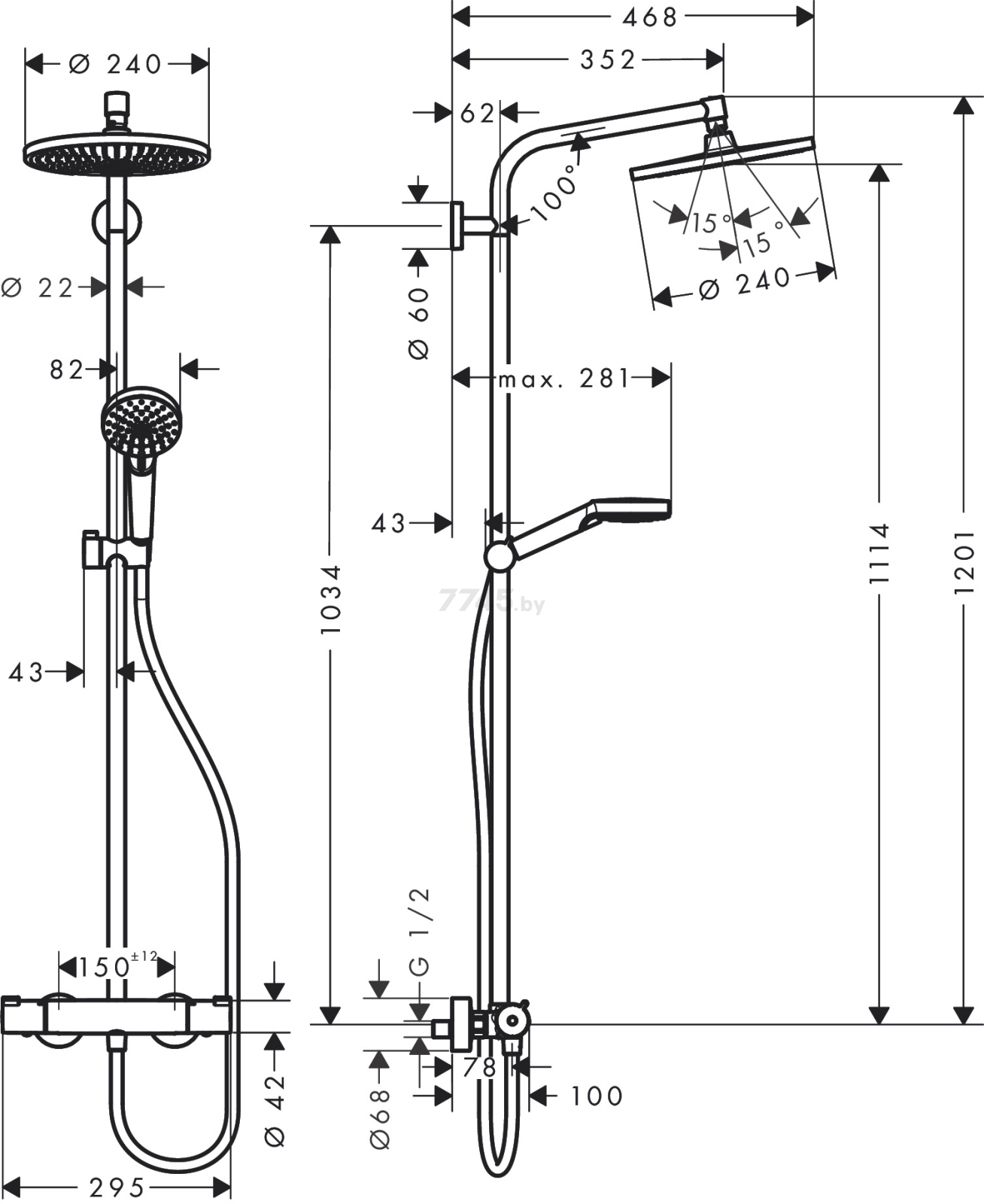 Душевая стойка HANSGROHE Crometta S 240 1jet Showerpipe (27267000) - Фото 2