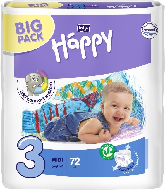 Подгузники BELLA Baby Happy 3 Midi 5-9 кг 72 штуки (BB-054-MU72-002)