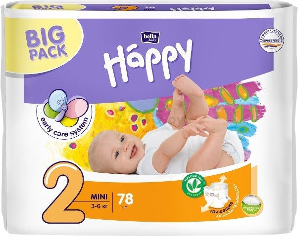Подгузники BELLA Baby Happy 2 Mini Air 3-6 кг 78 штук (BB-054-MI78-005)