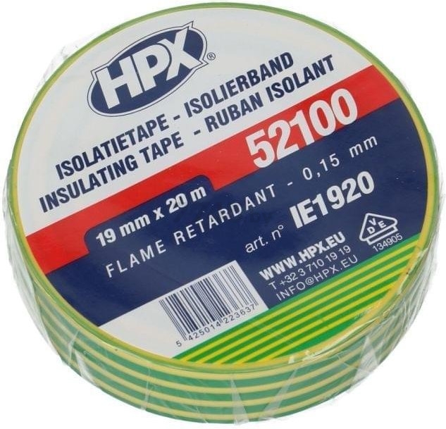 Изолента ПВХ HPX 52100 19 мм х 20 м желто-зеленая (IE1920) - Фото 2