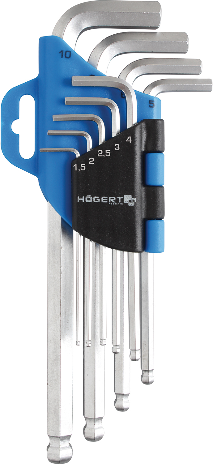 Набор ключей шестигранных 1,5-10 мм 9 предметов с шариком HOEGERT (HT1W804)