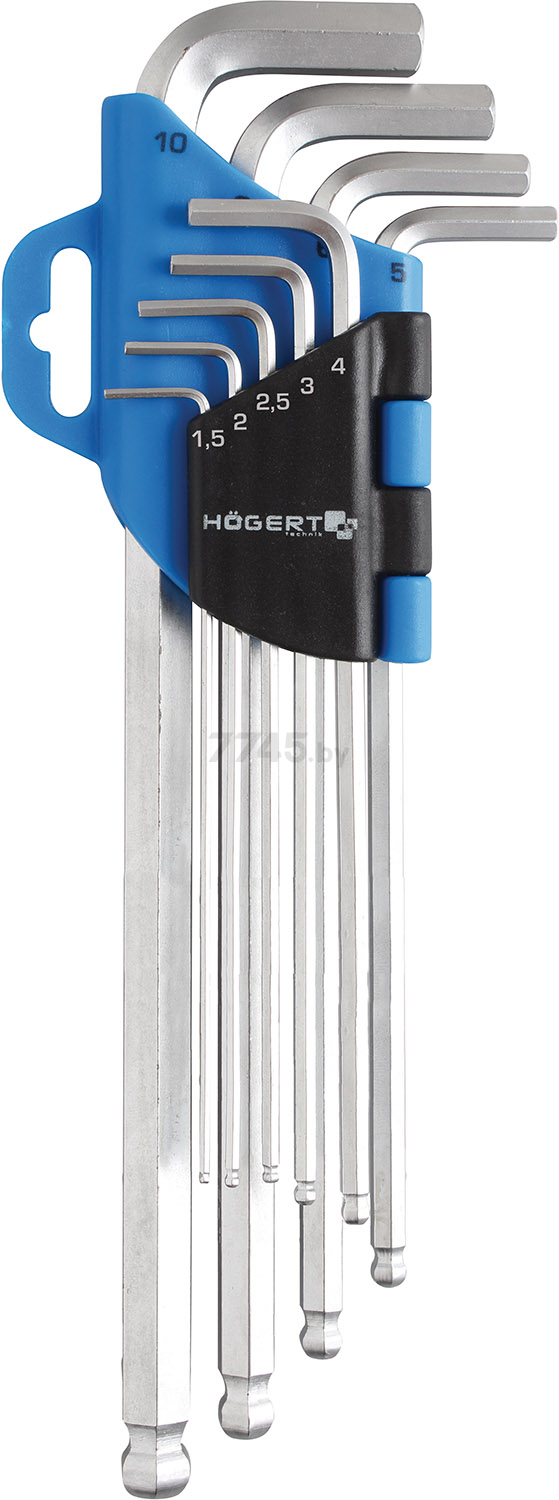 Набор ключей шестигранных 1,5-10 мм 9 предметов длинных с шариком HOEGERT (HT1W808)