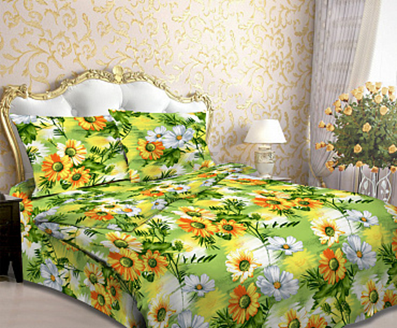 Постельное белье VITTEX 3945 Бязь зеленый с оранжевым комплект 2-спальный (п.3945-20)
