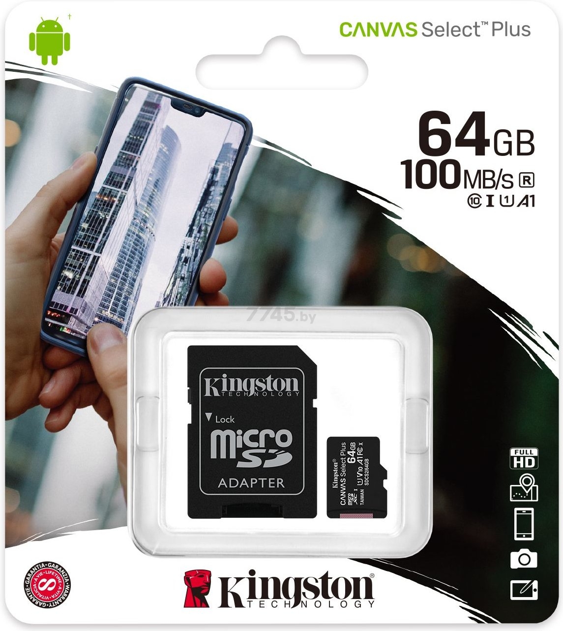 Карта памяти KINGSTON Canvas Select Plus microSDXC 64GB с адаптером SD (SDCS2/64GB) - Фото 3