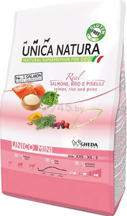 Сухой корм для собак UNICA Natura Mini лосось с рисом и горохом 0,8 кг (2551)