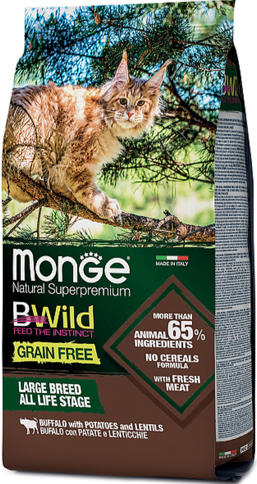 Сухой корм для кошек беззерновой MONGE BWild Grain Free Large буйвол с картофелем 1,5 кг (8009470012065)