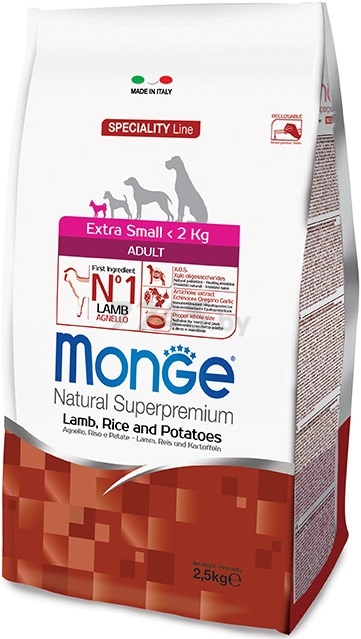 Сухой корм для собак MONGE Speciality Extra Small Adult ягненок с рисом 2,5 кг (8009470011488)
