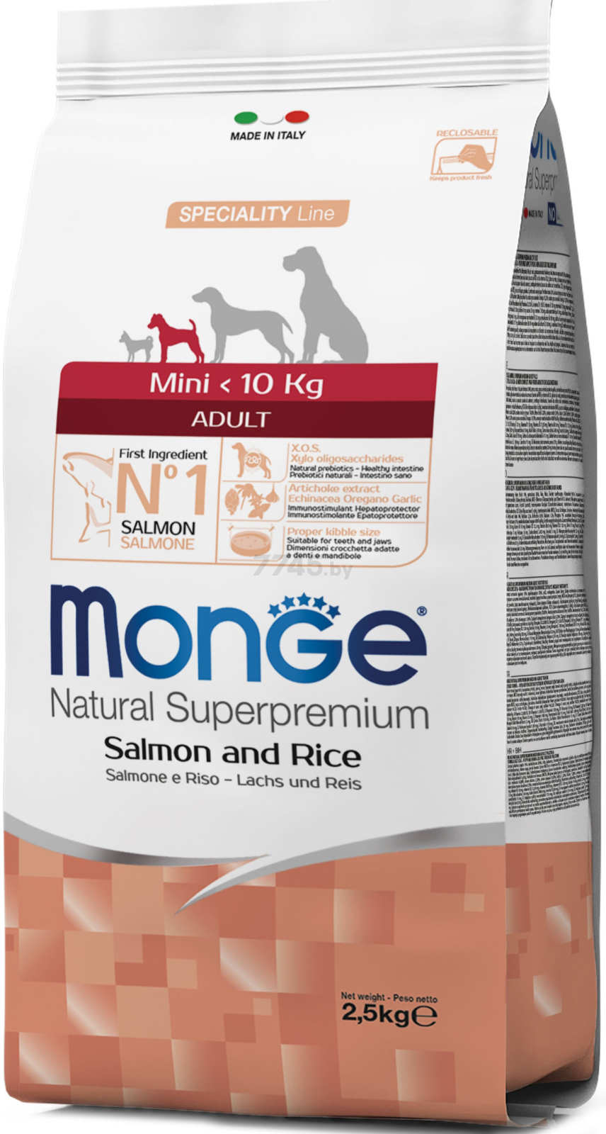 Сухой корм для собак MONGE Speciality Mini Adult лосось с рисом 2,5 кг (8009470011570)