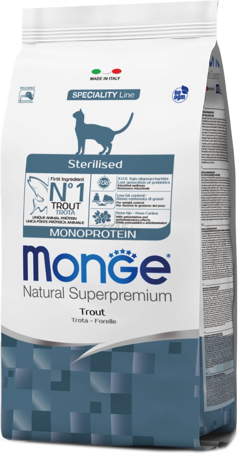 Сухой корм для стерилизованных кошек MONGE Monoprotein Sterilized форель 0,4 кг (8009470005463)