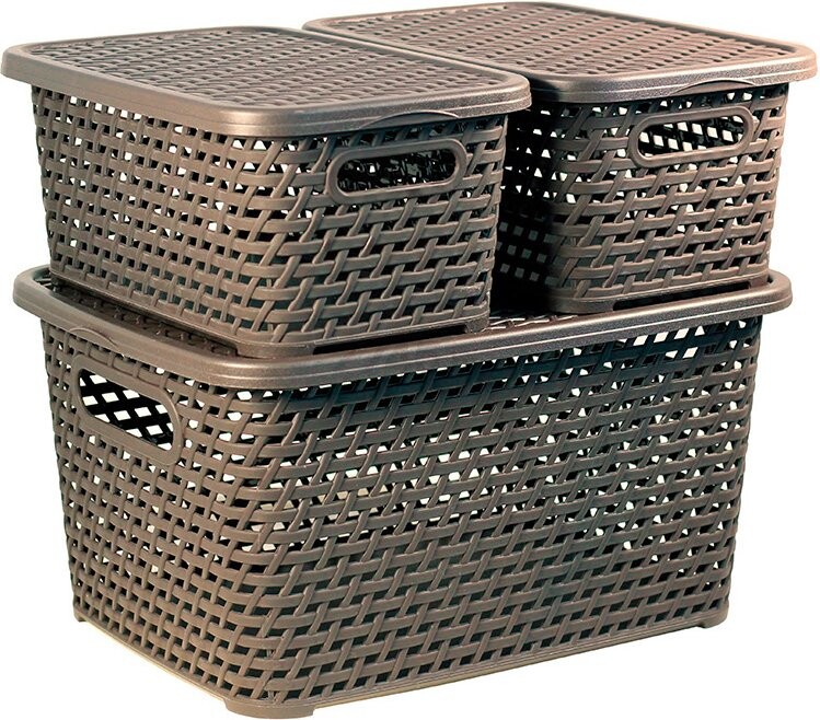 Коробка для хранения вещей пластиковая 370х280х190 мм IDEA Ротанг коричневая (М2375) - Фото 2