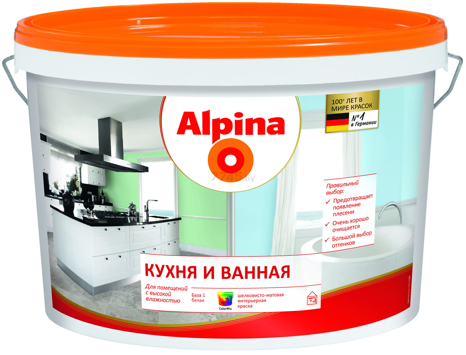 Краска виниловая ALPINA Кухня и ванная белая База 1 2,5 л (948102088)