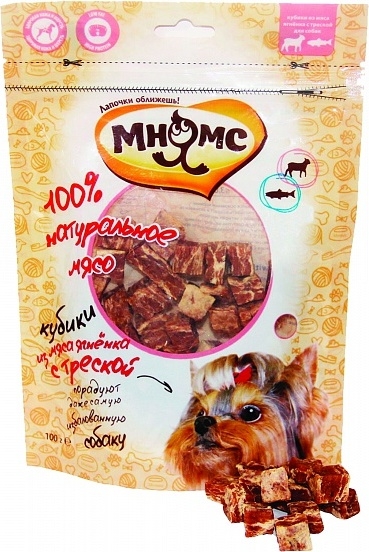 Лакомство для собак МНЯМС Кубики из мяса ягненка с треской 100 г (4610011700873)