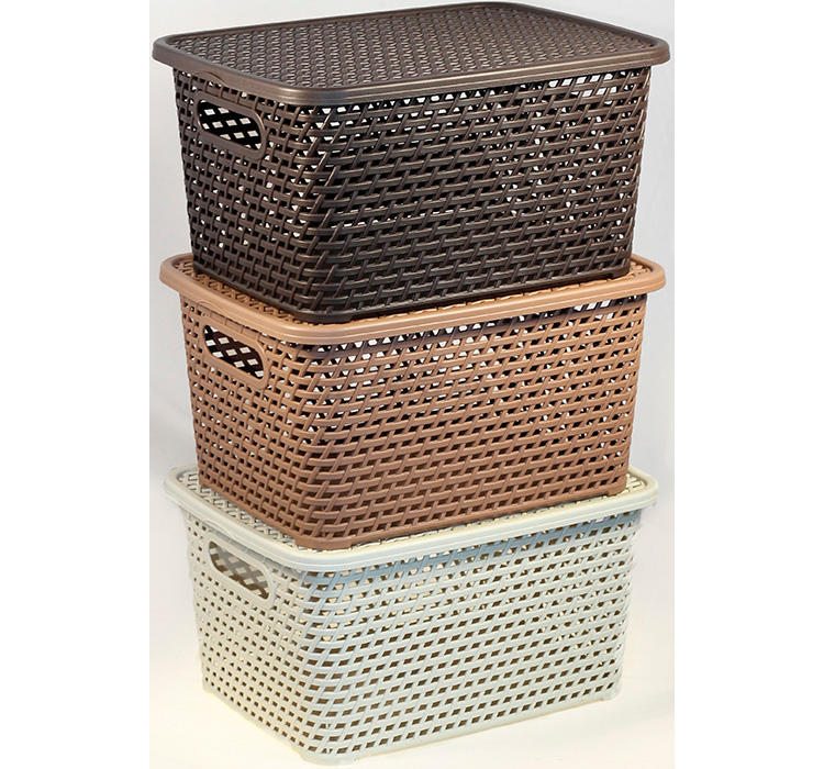 Коробка для хранения вещей пластиковая 370х280х190 мм IDEA Ротанг коричневая (М2375) - Фото 3