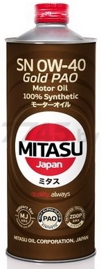 Моторное масло 0W40 синтетическое MITASU Gold PAO SN 1 л (MJ-104-1)