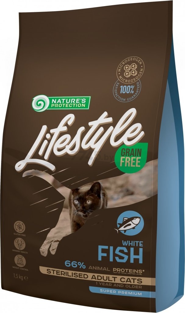 Сухой корм для стерилизованных кошек NATURE'S PROTECTION Lifestyle Grain Free Sterilised белая рыба 1,5 кг (NPLS45802)